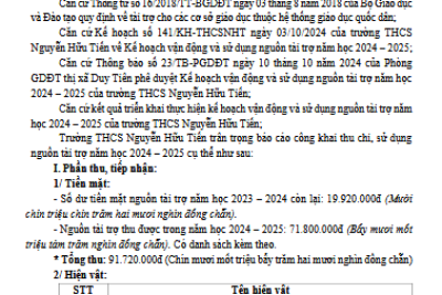 Công khai thu chi, sử dụng nguồn tài trợ năm học 2024-2025