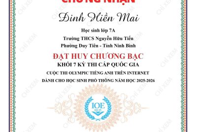 Chúc mừng các em HS đoạt giải cuộc thi IOE cấp quốc gia, năm học 2025 – 2026
