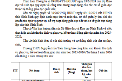 Về việc công khai các khoản thu dịch vụ phục vụ, hỗ trợ hoạt động giáo dục năm học 2025-2026