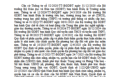 Công văn số 1526/SGDĐT-GDTrH ngày 08 tháng 5 năm 2026 của Sở GDĐT v/v hướng dẫn huy động trẻ vào cơ sở giáo dục mầm non, lớp 1 các trường tiểu học và tuyển sinh vào lớp 6 các trường THCS năm học 2026-2027
